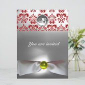 DAMASK EDELSTEEN INITIALEN witte lint grijs rood Kaart (Staand voorkant)