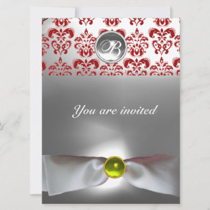 DAMASK EDELSTEEN INITIALEN witte lint grijs rood Kaart