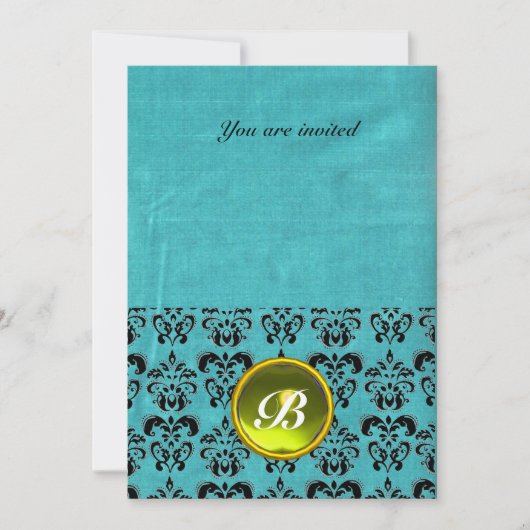 DAMASK EDELSTEEN INITIALEN zijde blauw zwart wit Kaart (Voorkant)