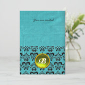 DAMASK EDELSTEEN INITIALEN zijde blauw zwart wit Kaart (Staand voorkant)