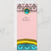 DAMASK EDELSTEEN MONOGRAAM ,blauw turkoois Kaart (Achterkant)