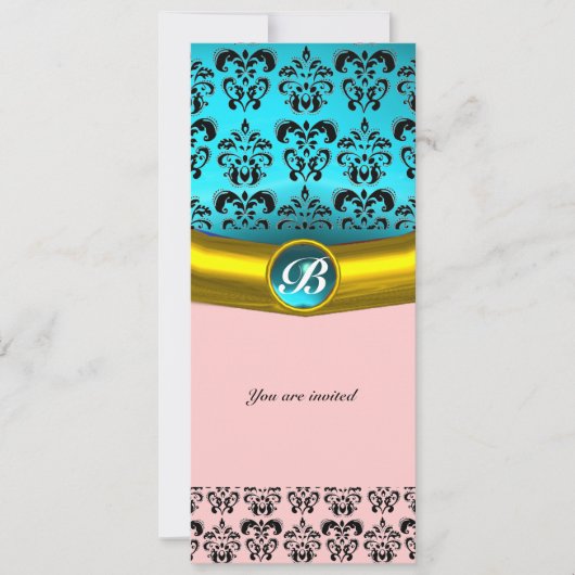 DAMASK EDELSTEEN MONOGRAAM ,blauw turkoois Kaart (Voorkant)