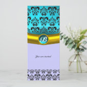 DAMASK EDELSTEEN MONOGRAAM ,blauwe turkoois Kaart (Staand voorkant)