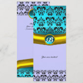 DAMASK EDELSTEEN MONOGRAAM ,blauwe turkoois Kaart (Voorkant / Achterkant)