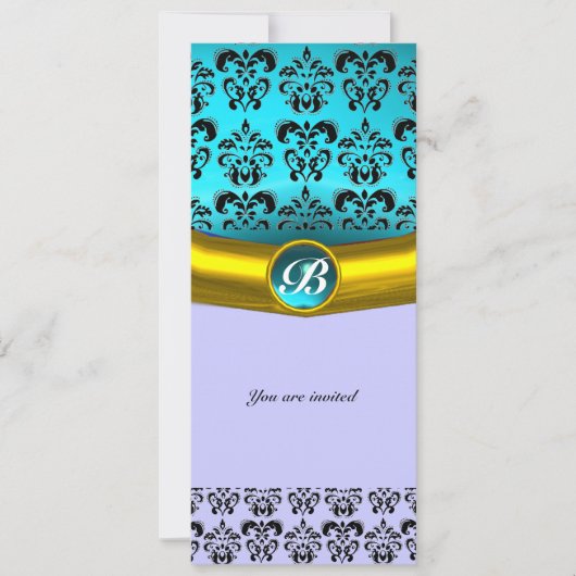 DAMASK EDELSTEEN MONOGRAAM ,blauwe turkoois Kaart (Voorkant)