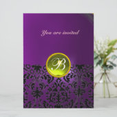 DAMASK EDELSTEEN MONOGRAAM geel paars Kaart (Staand voorkant)