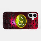 DAMASK EDELSTEEN MONOGRAAM Gele Topaas ,Rode Robij iPhone 16 Hoesje (Achterkant horizontaal)