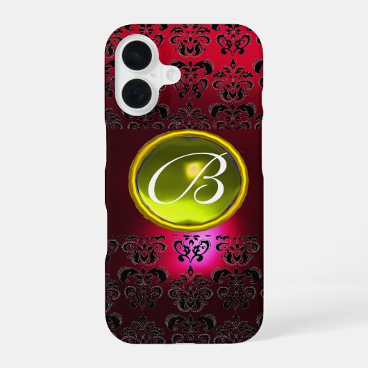 DAMASK EDELSTEEN MONOGRAAM Gele Topaas ,Rode Robij iPhone 16 Hoesje (Achterkant)