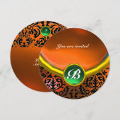 DAMASK EDELSTEEN MONOGRAAM oranje groen Kaart (Voorkant / Achterkant)