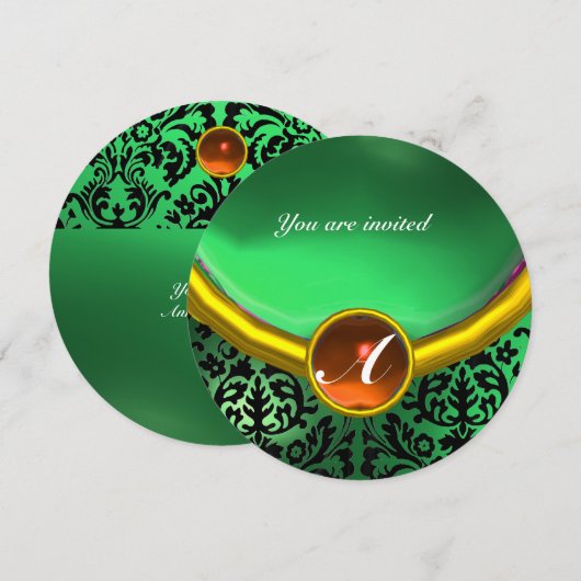 DAMASK EDELSTEEN MONOGRAAM oranje groen Kaart (Voorkant / Achterkant)