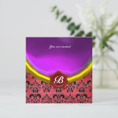DAMASK EDELSTEEN MONOGRAAM paars violet zijde Kaart (Staand voorkant)