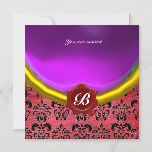 DAMASK EDELSTEEN MONOGRAAM paars violet zijde Kaart (Voorkant)