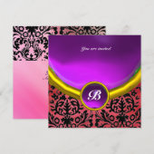 DAMASK EDELSTEEN MONOGRAAM paars violet zijde Kaart (Voorkant / Achterkant)