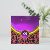 DAMASK EDELSTEEN MONOGRAAM paars violet zijde Kaart (Staand voorkant)