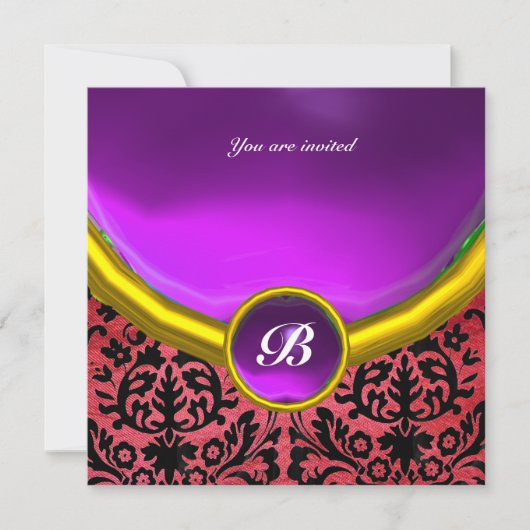 DAMASK EDELSTEEN MONOGRAAM paars violet zijde Kaart (Voorkant)