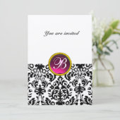DAMASK EDELSTEEN MONOGRAAM robijn roze fuchsia gou Kaart (Staand voorkant)