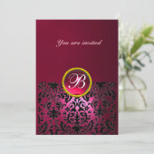 DAMASK EDELSTEEN MONOGRAAM robijn roze fuchsia Kaart (Staand voorkant)