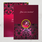 DAMASK EDELSTEEN MONOGRAAM robijn roze fuchsia Kaart (Voorkant / Achterkant)