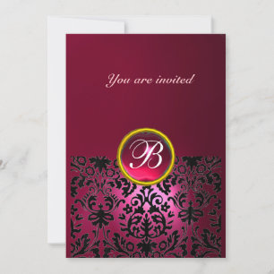 DAMASK EDELSTEEN MONOGRAAM robijn roze fuchsia Kaart