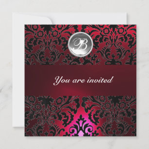 DAMASK EDELSTEEN MONOGRAAM rood burgundy wit zwart Kaart