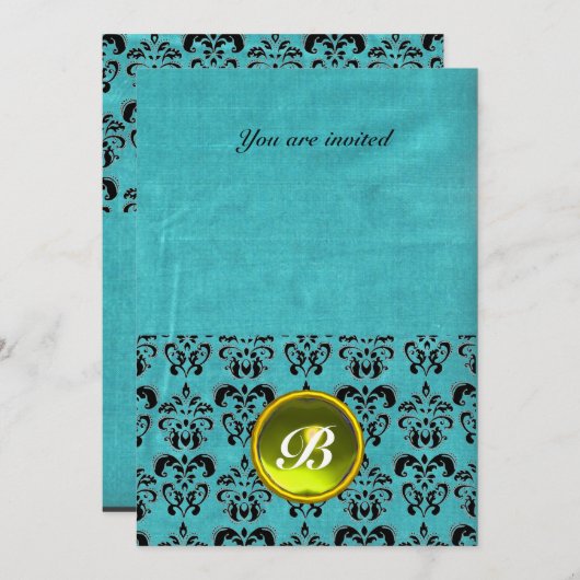 DAMASK EDELSTEEN MONOGRAAM zijde blauw zwart wit Kaart (Voorkant / Achterkant)