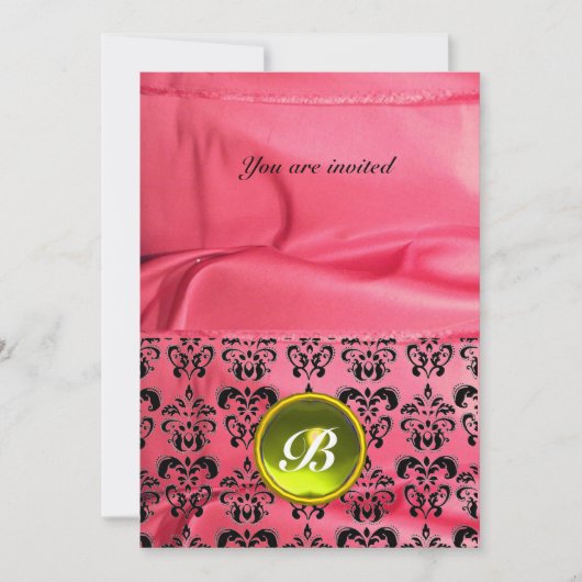 DAMASK EDELSTEEN MONOGRAAM zijde roze Kaart (Voorkant)