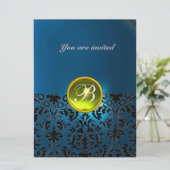 DAMASK EDELSTEEN MONOGRAM geel blauw Kaart (Staand voorkant)