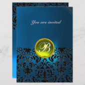 DAMASK EDELSTEEN MONOGRAM geel blauw Kaart (Voorkant / Achterkant)