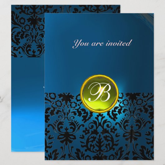 DAMASK EDELSTEEN MONOGRAM geel blauw Kaart (Voorkant / Achterkant)