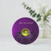 DAMASK EDELSTEEN MONOGRAM  geel paars Kaart (Staand voorkant)