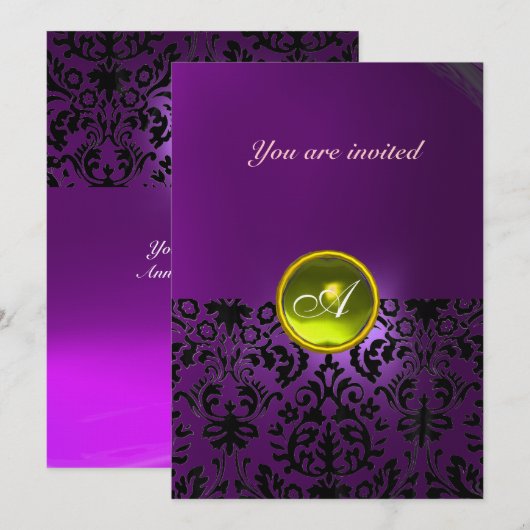 DAMASK EDELSTEEN MONOGRAM  geel paars Kaart (Voorkant / Achterkant)