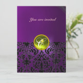 DAMASK EDELSTEEN MONOGRAM  geel paars Kaart (Staand voorkant)