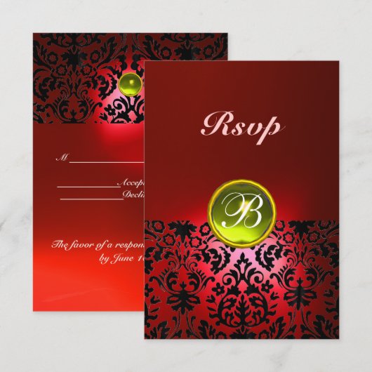 DAMASK EDELSTEEN MONOGRAM  Geel Rood Rsvp (Voorkant / Achterkant)
