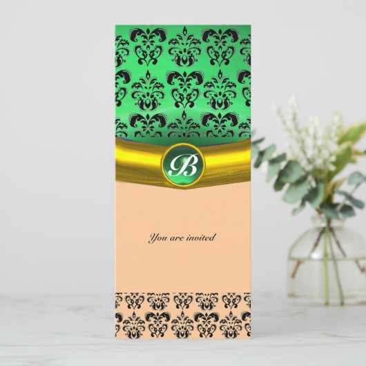 DAMASK EDELSTEEN MONOGRAM groen Kaart (Staand voorkant)
