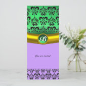 DAMASK EDELSTEEN MONOGRAM groen,paars,roze Kaart (Staand voorkant)