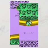 DAMASK EDELSTEEN MONOGRAM groen,paars,roze Kaart (Voorkant / Achterkant)