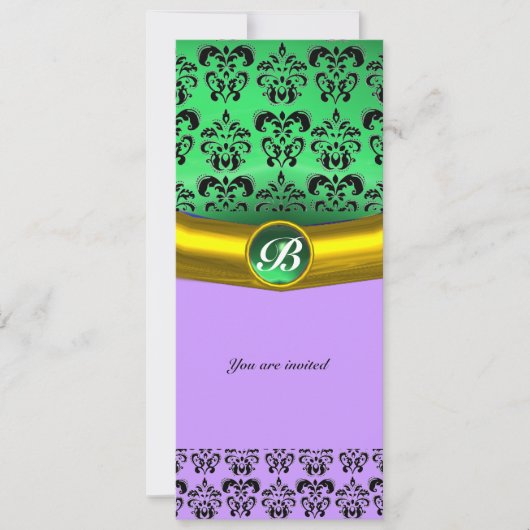DAMASK EDELSTEEN MONOGRAM groen,paars,roze Kaart (Voorkant)