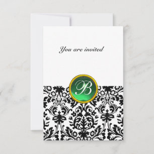 DAMASK EDELSTEEN MONOGRAM jade groen wit rsvp Kaart