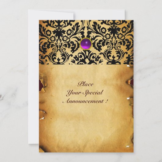 DAMASK EDELSTEEN MONOGRAM perkament paars roze Kaart (Achterkant)