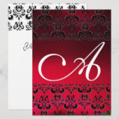 DAMASK EDELSTEEN MONOGRAM rood bordeauxrood wit Kaart (Voorkant / Achterkant)