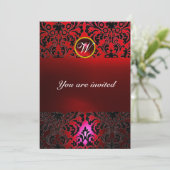 DAMASK EDELSTEEN MONOGRAM rood burgundy Kaart (Staand voorkant)