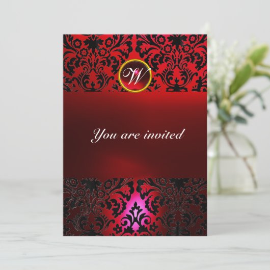 DAMASK EDELSTEEN MONOGRAM rood burgundy Kaart (Staand voorkant)