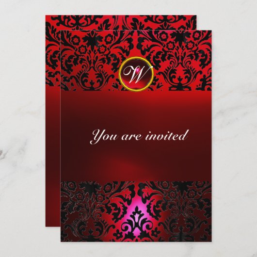 DAMASK EDELSTEEN MONOGRAM rood burgundy Kaart (Voorkant / Achterkant)