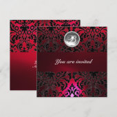 DAMASK EDELSTEEN MONOGRAM rood burgundy wit zwart Kaart (Voorkant / Achterkant)