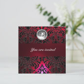 DAMASK EDELSTEEN MONOGRAM rood burgundy wit zwart Kaart (Staand voorkant)