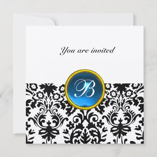 DAMASK EDELSTEEN MONOGRAM saffier blauw goud Kaart (Voorkant)