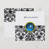 DAMASK EDELSTEEN MONOGRAM saffier blauw ijs Kaart (Voorkant / Achterkant)