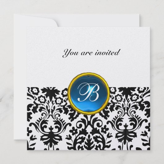 DAMASK EDELSTEEN MONOGRAM saffier blauw ijs Kaart (Voorkant)