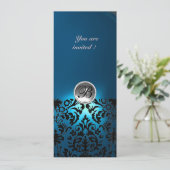DAMASK EDELSTEEN STENEN MONOGRAAM  wit blauw,turqu Kaart (Staand voorkant)