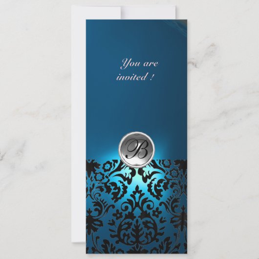 DAMASK EDELSTEEN STENEN MONOGRAAM  wit blauw,turqu Kaart (Voorkant)
